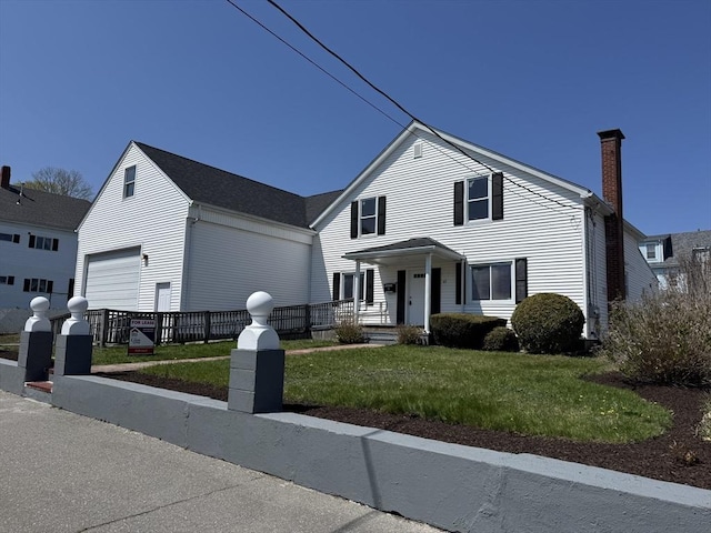 61 Belleville Rd, New Bedford, MA 02745 - traditional-style house with a chimney, fence, covered porch, and a front yard