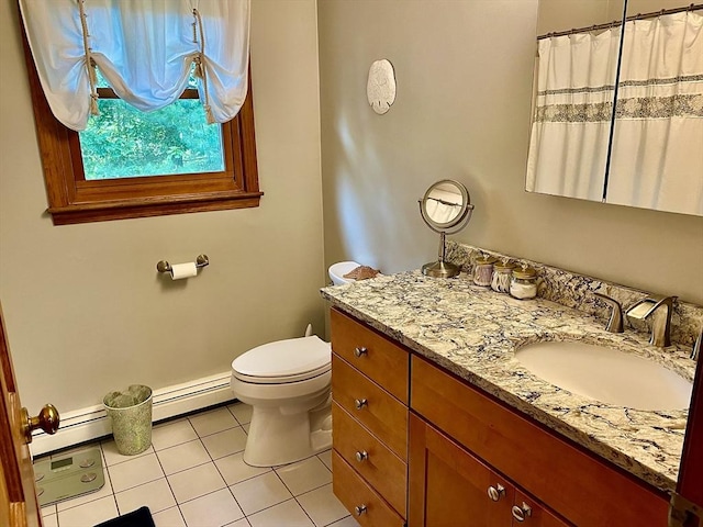 15 Shufelt Rd, Walpole, MA 02071 - bathroom featuring a baseboard radiator, vanity, tile patterned floors, and toilet