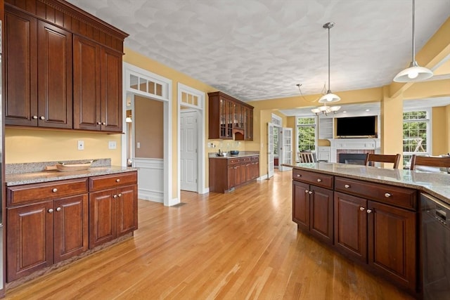 160 Wharton Row, Groton, MA 01450 - kitchen with dishwasher, plenty of natural light, light wood-type flooring, and a chandelier