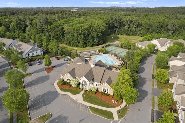72 Sherwood Dr Unit 72, Methuen, MA 01844 - bird's eye view of a heavily wooded area and a pool area