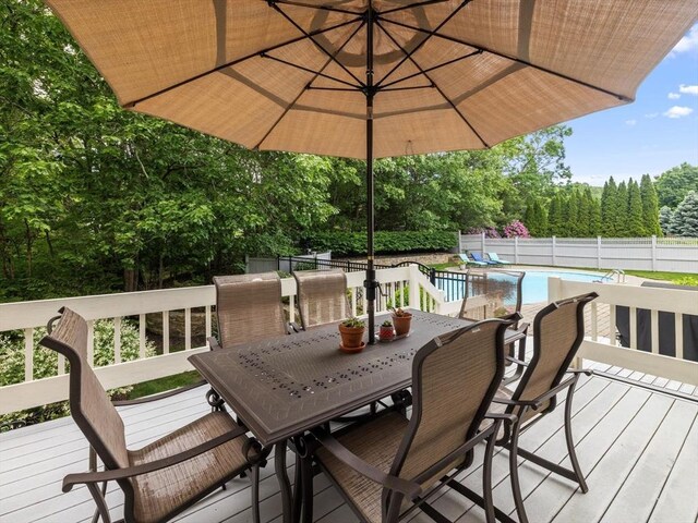 1 Benjamin Dr, Westborough, MA 01581 - wooden deck featuring outdoor dining space and a fenced backyard
