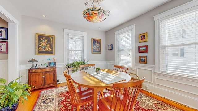 dining room with light wood-type flooring