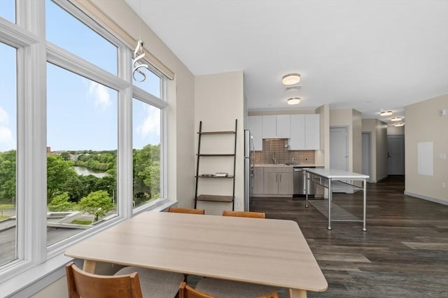 180 Telford St Unit 614, Boston, MA 02135 - dining room with plenty of natural light, dark wood-style flooring, and baseboards