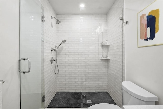 140 Main St Unit E, Amesbury, MA 01913 - bathroom featuring toilet, a stall shower, and recessed lighting