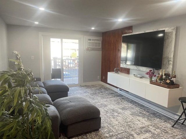 200 Manning St Unit 17C, Hudson, MA 01749 - carpeted living area with recessed lighting, an AC wall unit, and baseboards