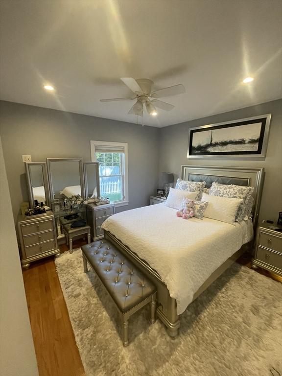 15 Bates Rd, Framingham, MA 01702 - bedroom with a ceiling fan, recessed lighting, and wood finished floors
