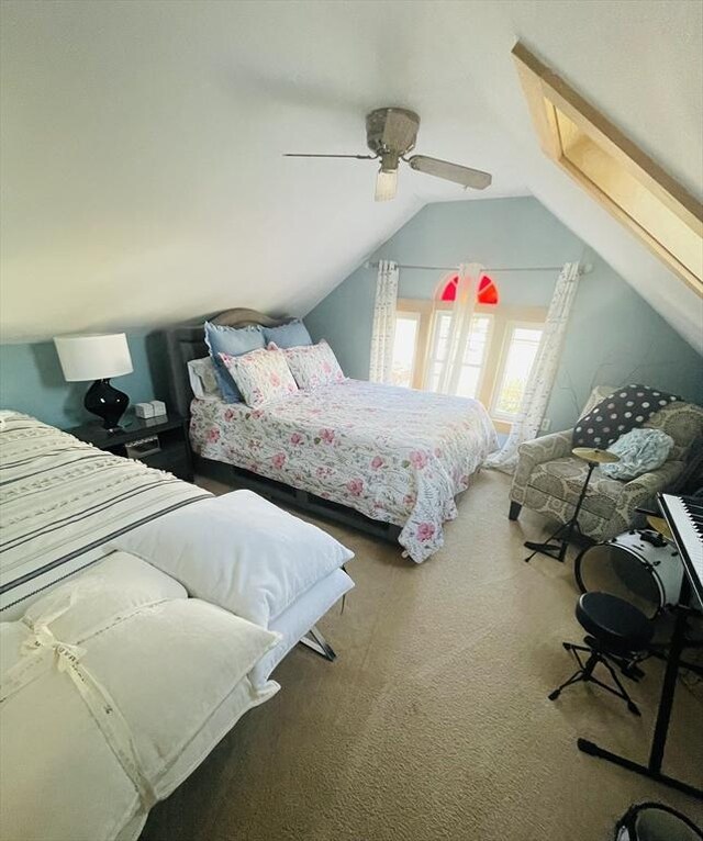 15 Bates Rd, Framingham, MA 01702 - bedroom featuring vaulted ceiling, a ceiling fan, and carpet floors