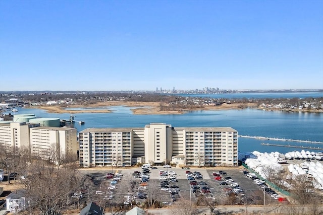 bird's eye view with a water view and a city view