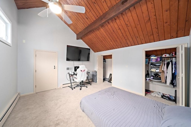 28-R Pammys Path, Easton, MA 02356 - bedroom with a baseboard heating unit, wooden ceiling, carpet, and ceiling fan