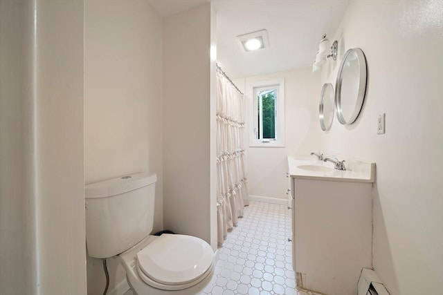 28-R Pammys Path, Easton, MA 02356 - bathroom with vanity, tile patterned floors, baseboard heating, and a shower with shower curtain