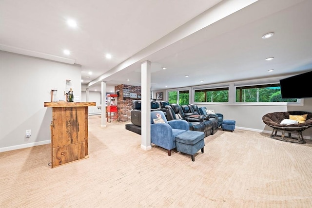 28-R Pammys Path, Easton, MA 02356 - living area featuring light carpet, recessed lighting, and a dry bar