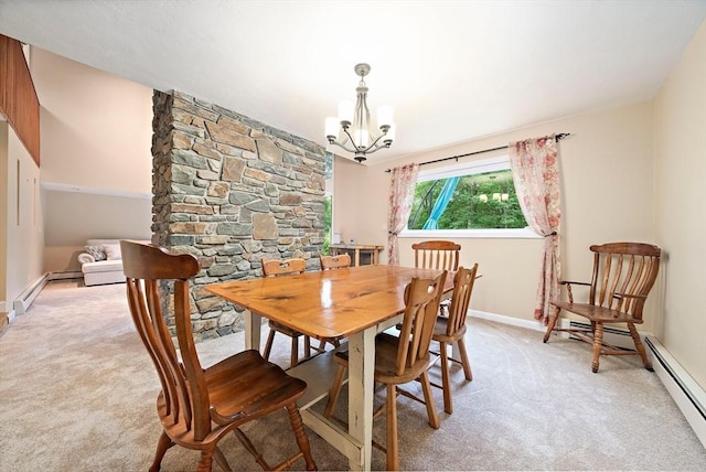 28-R Pammys Path, Easton, MA 02356 - dining room with light colored carpet, a chandelier, and a baseboard heating unit