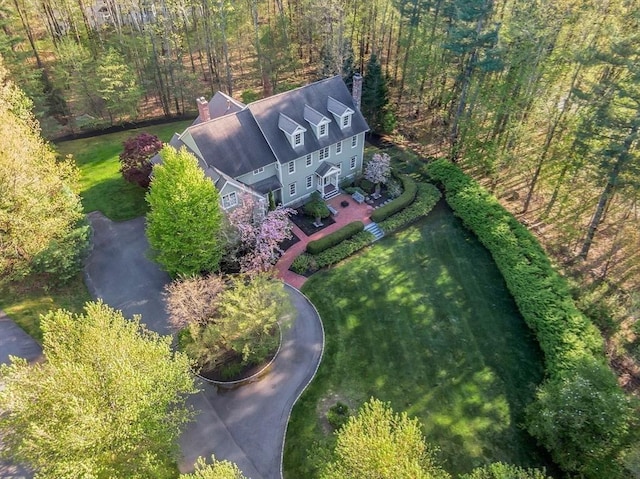 bird's eye view featuring a view of trees