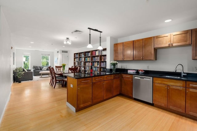 99 Chestnut Hill Ave Unit 212, Boston, MA 02135 - kitchen featuring dishwasher, a sink, a peninsula, light wood-style flooring, and recessed lighting