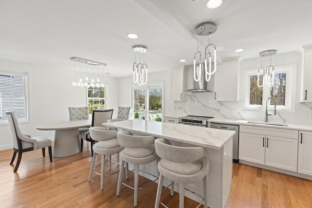 kitchen featuring a sink, appliances with stainless steel finishes, white cabinets, and recessed lighting