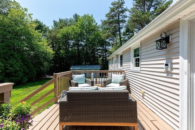 4 Jester Way, Plymouth, MA 02360 - deck with a lawn, a storage unit, and an outdoor living space