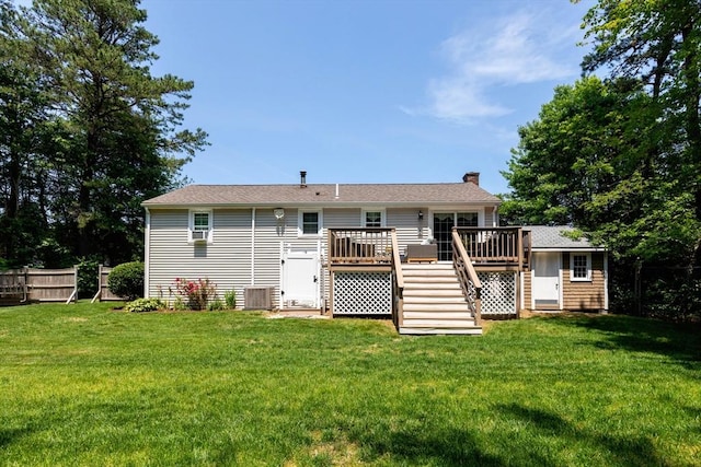 4 Jester Way, Plymouth, MA 02360 - back of property with a deck, stairs, and a chimney