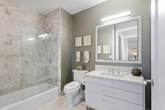 full bath with toilet, bathtub / shower combination, and vanity