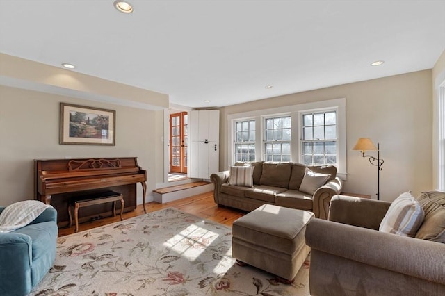living area featuring recessed lighting and wood finished floors