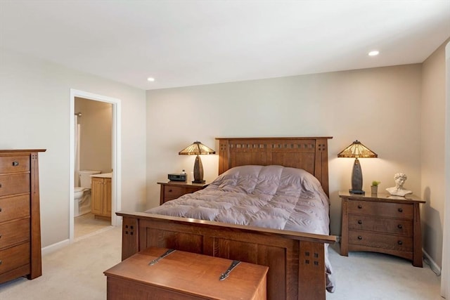 40 Canoe Lndg, Plymouth, MA 02360 - bedroom featuring light colored carpet, connected bathroom, baseboards, and recessed lighting