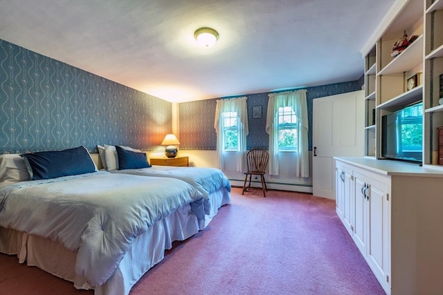 192 W Main St, Westborough, MA 01581 - carpeted bedroom featuring baseboard heating and wallpapered walls