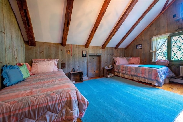 192 W Main St, Westborough, MA 01581 - bedroom featuring wood walls and vaulted ceiling with beams