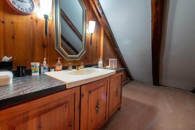 192 W Main St, Westborough, MA 01581 - bathroom featuring wooden walls, vanity, and a baseboard heating unit
