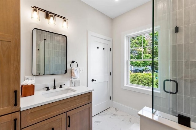 28 Marlboro Rd, Woburn, MA 01801 - full bath featuring marble look tiles, vanity, and a shower stall