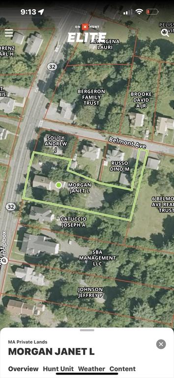 24 Main St, Monson, MA 01057 - aerial map of property and surrounding area featuring property parcel outlined