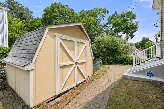 4 Hadwen Rd, Worcester, MA 01602 - view of shed featuring stairs and view of wooded area