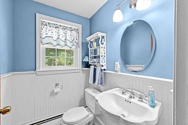 32 Gannett Pasture Ln, Scituate, MA 02066 - half bath featuring a wainscoted wall and a baseboard heating unit