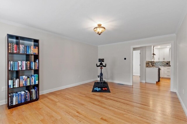 35 Lucaya Cir, Wilmington, MA 01887 - exercise area featuring light wood finished floors, crown molding, and baseboards