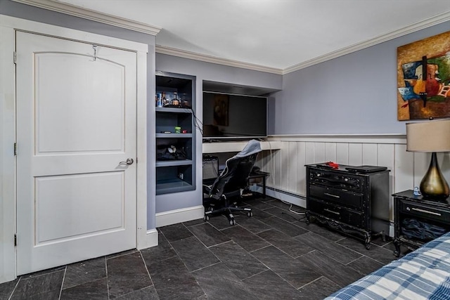 interior space featuring ornamental molding and a baseboard radiator