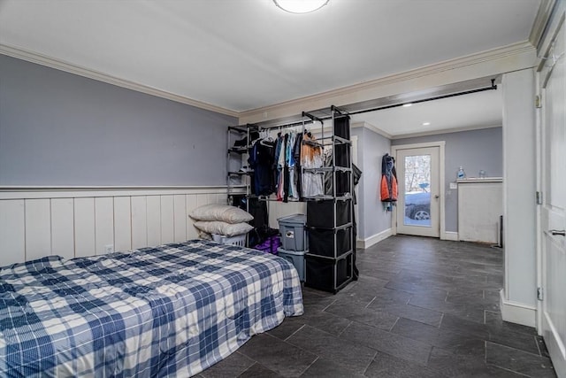 bedroom with crown molding