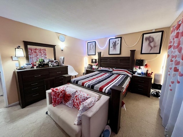 bedroom with light colored carpet