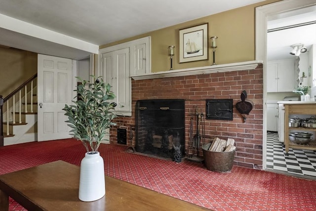 38 Booth Hill Rd, Scituate, MA 02066 - living room featuring stairway, a fireplace, and wood finished floors