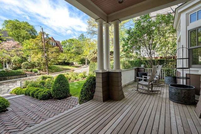 wooden deck featuring a porch