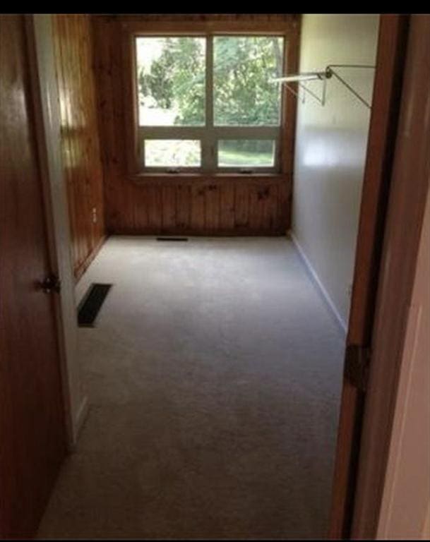 83 Brigham St, Hudson, MA 01749 - empty room with light carpet, wood walls, and baseboards