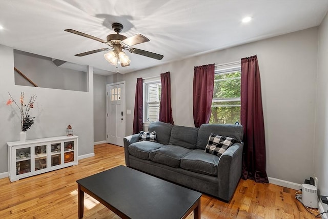 12 Allen Ct Unit 12, Northborough, MA 01532 - living area featuring a ceiling fan, baseboards, light wood finished floors, and recessed lighting