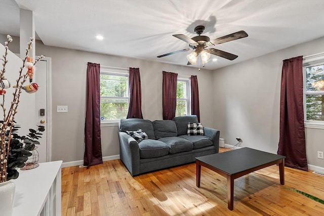 12 Allen Ct Unit 12, Northborough, MA 01532 - living area featuring light wood-style flooring, plenty of natural light, a ceiling fan, baseboards, and recessed lighting