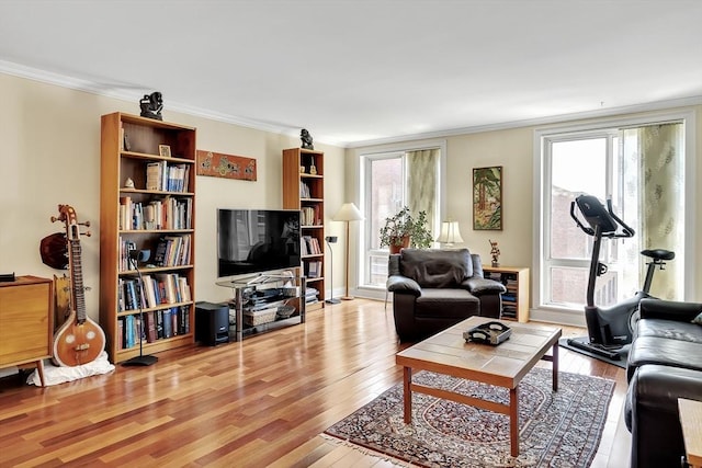 75-83 Cambridge Pkwy Unit W403, Cambridge, MA 02142 - living area with light wood-style floors, healthy amount of natural light, and crown molding