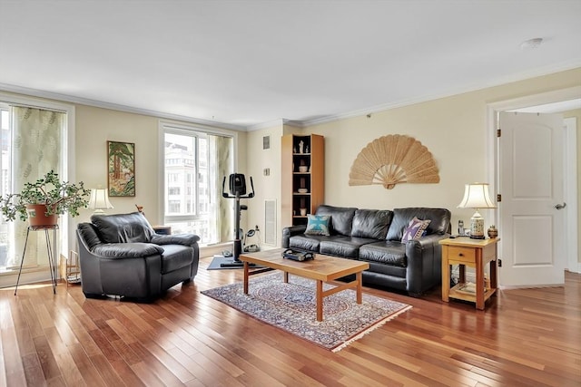 75-83 Cambridge Pkwy Unit W403, Cambridge, MA 02142 - living room featuring hardwood / wood-style floors and crown molding