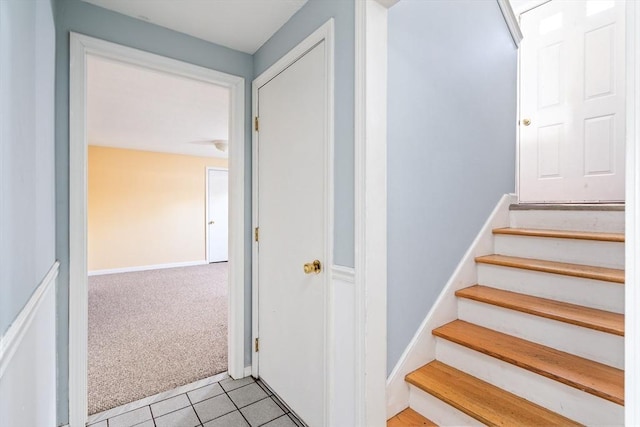 stairway with carpet floors