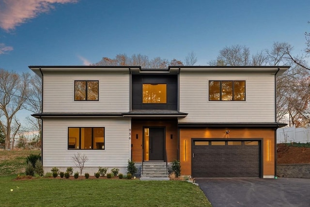 936 Central Ave, Needham, MA 02492 - modern home with a garage, asphalt driveway, and a front yard