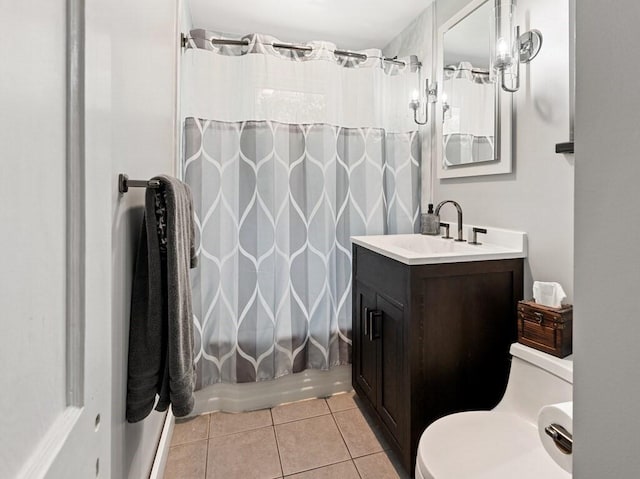 bathroom featuring tile patterned floors, vanity, and toilet