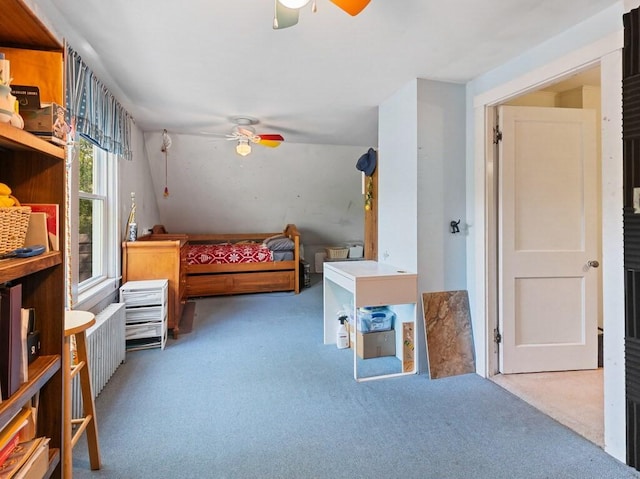 carpeted bedroom with a ceiling fan