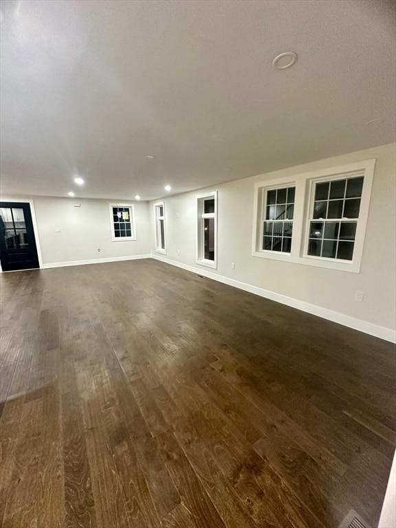 unfurnished living room with dark hardwood / wood-style floors