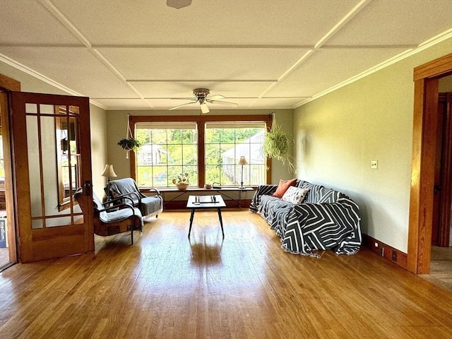 interior space featuring ceiling fan