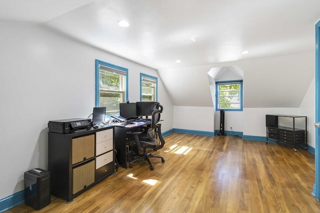 69 Powder Mill Rd, Maynard, MA 01754 - office featuring lofted ceiling, light wood-style floors, healthy amount of natural light, and recessed lighting