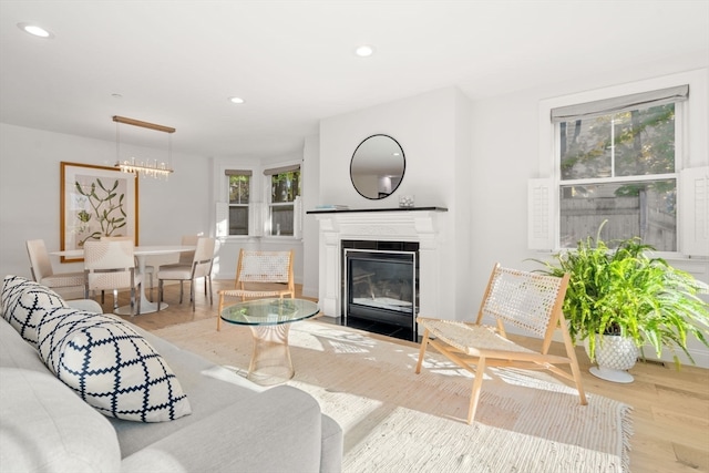 living room with light wood-type flooring